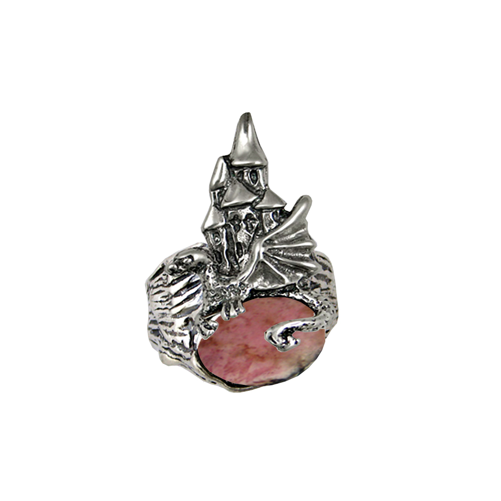 Sterling Silver Dragon And Her Castle Ring With Rhodonite Size 9